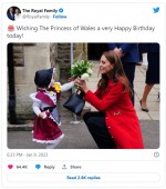キャサリン皇太子妃の誕生日にチャールズ国王とカミラ王妃がメッセージ　※「英王室」ツイッター