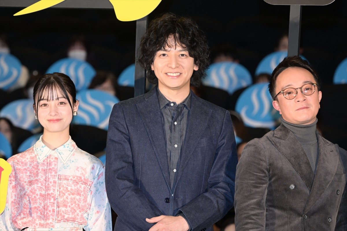 映画『湯道』初日舞台あいさつに登壇した(左から)橋本環奈、生田斗真、濱田岳