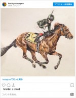 ナイツ・土屋伸之によるドバイデューティフリーと福永祐一騎手の絵画 ※「ナイツ・土屋伸之」インスタグラム