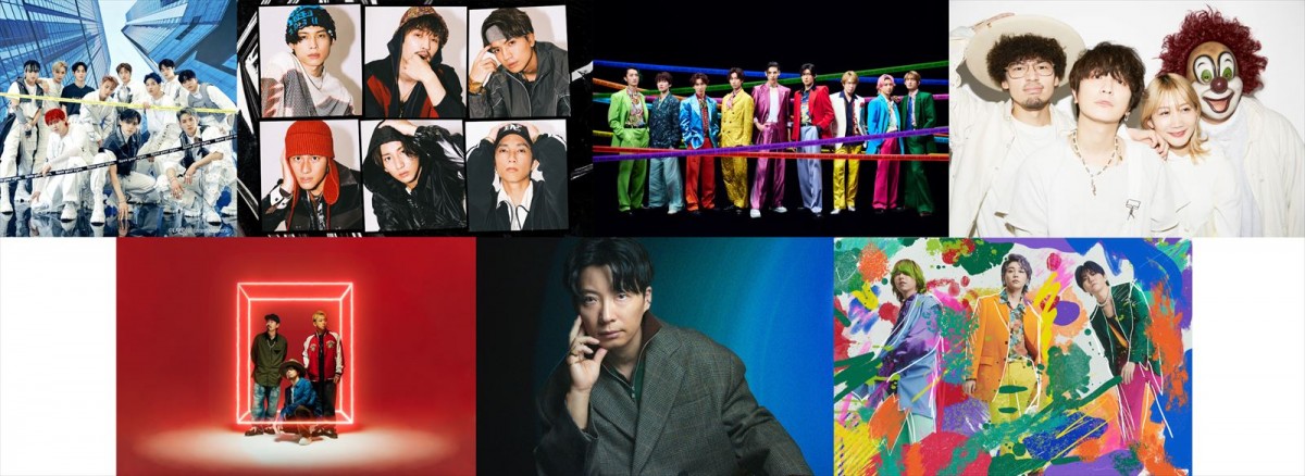 『CDTVライブ!ライブ!クリスマスSP』に出演する(上段左から)JO1、SixTONES、Snow Man、SEKAI NO OWARI(下段左から)10‐FEET、星野源、Mrs. GREEN APPLE