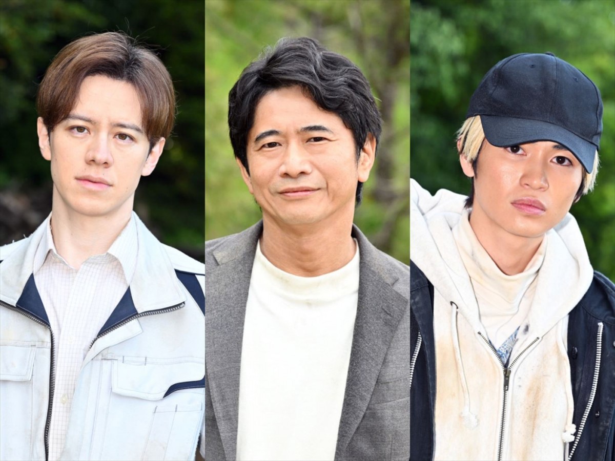 金曜ドラマ『ペンディングトレイン』に出演する(左から)ウエンツ瑛士、萩原聖人、西垣匠