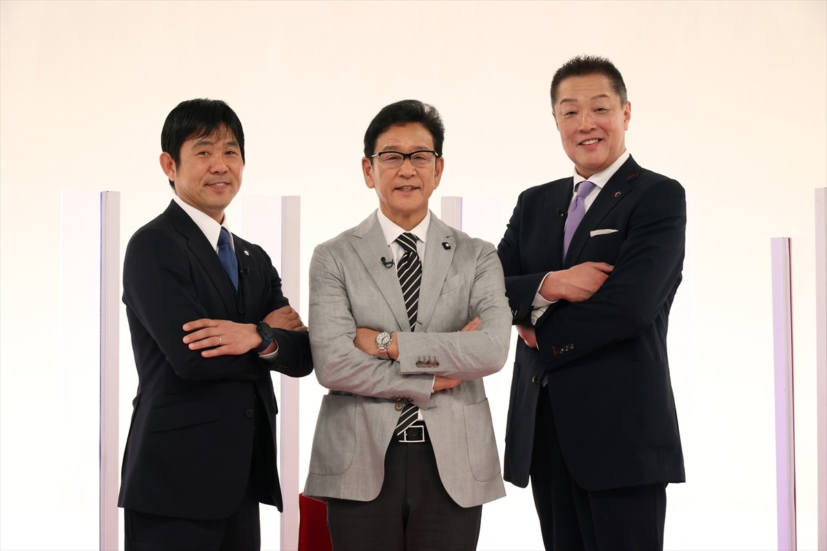 『Mr.サンデー』で鼎談する(左から)森保一監督、栗山英樹元監督、眞鍋政義監督