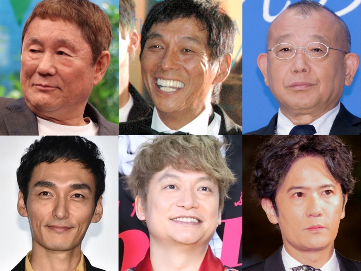 (左上から時計回りで)ビートたけし、明石家さんま、笑福亭鶴瓶、稲垣吾郎、香取慎吾、草なぎ剛