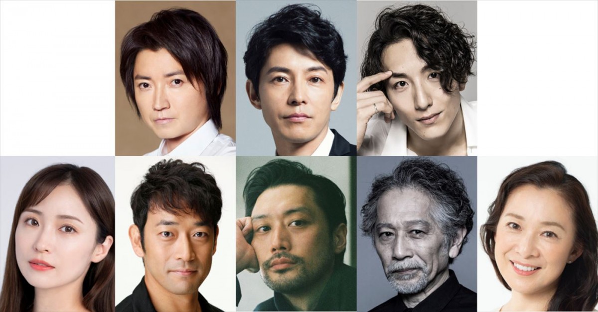 舞台『ハリー・ポッターと呪いの子』、2年目のキャスト陣　（上段左から）藤原竜也、藤木直人、大貫勇輔、（下段左から）笹本玲奈、迫田孝也、内田朝陽、間宮啓行、香寿たつき