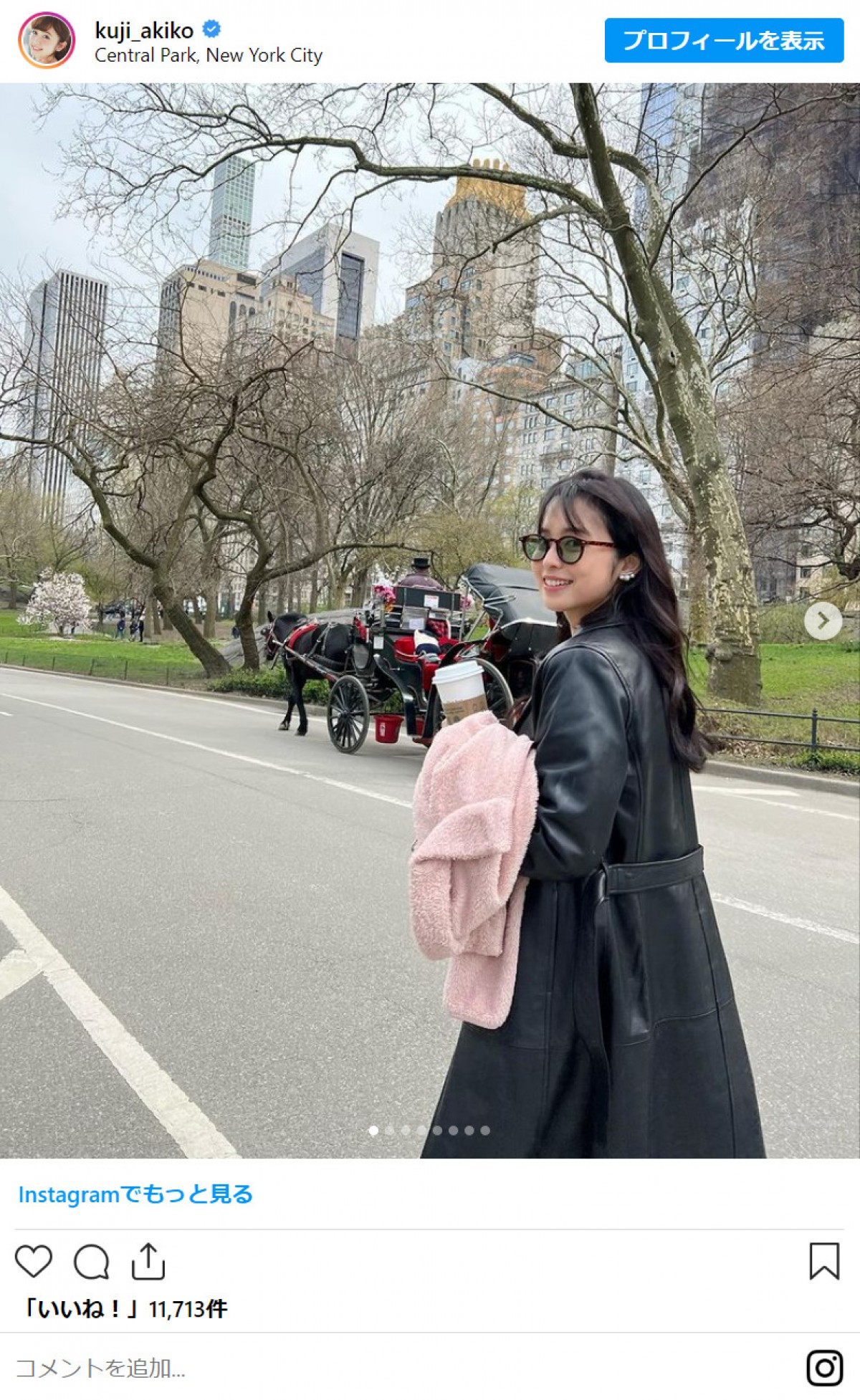 米在住・久慈暁子、NYセントラルパークで一面桜に埋まったショット 