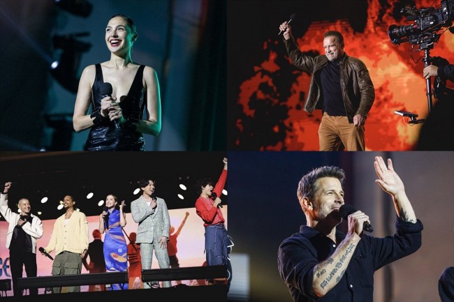 Netflix「TUDUM 2023」より(上段左から)ガル・ガドット(『ハート・オブ・ストーン』)、アーノルド・シュワルツェネッガー(『FUBAR』)(下段左から)『ONE PIECE』キャスト、ザック・スナイダー監督(『レベル・ムーン(原題)』)