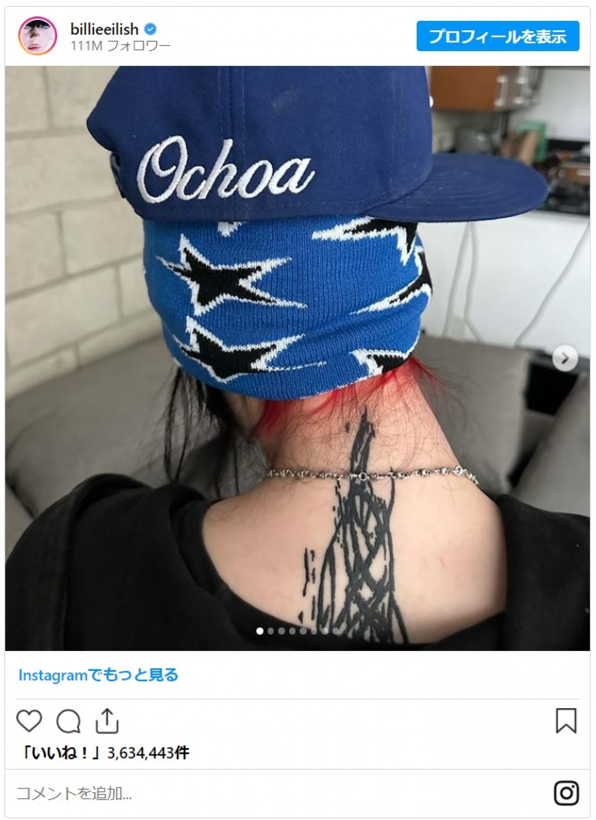 ビリー・アイリッシュ、今度は水着姿で巨大タトゥーを大胆に公開「意識が飛んだ」