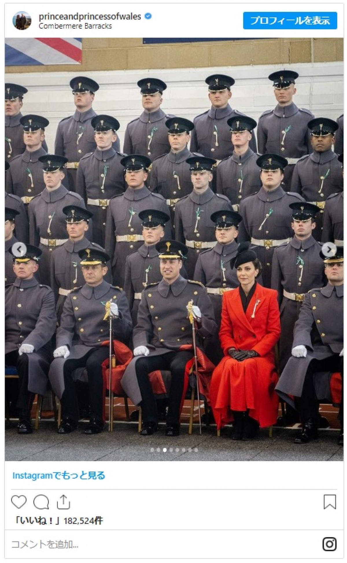 英キャサリン妃、真っ赤なコートでウィリアム皇太子とパレードに参加
