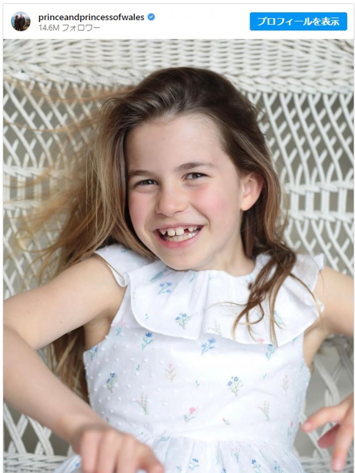 英王室シャーロット王女が8歳に！　とびきり笑顔の新ポートレート発表　撮影は母キャサリン妃