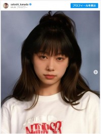 AIイヤーブックで女性化した金田哲 ※「金田哲（はんにゃ.）」インスタグラム