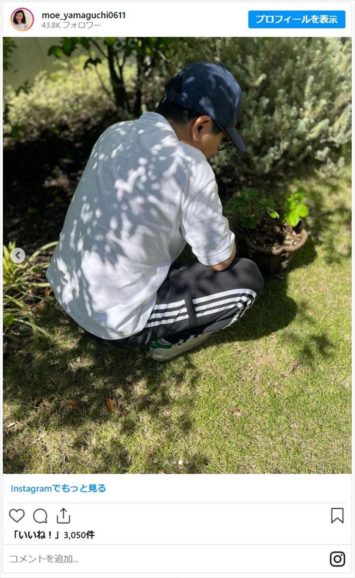 山口もえ、広々庭で夫・爆笑問題田中と“草むしり”　「お子さんかと」「ホッコリ」と反響