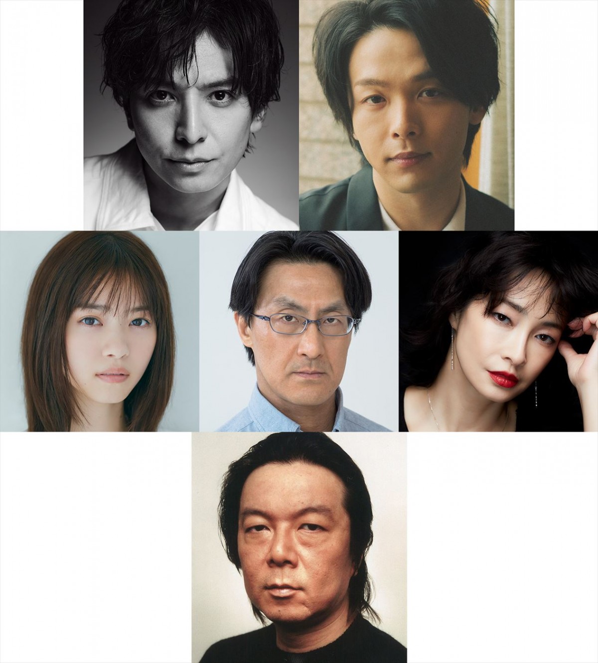 2024年劇団☆新感線44周年興行・夏秋公演 いのうえ歌舞伎『バサラオ』に出演する(上段左から)生田斗真、中村倫也、(中段左から)西野七瀬、粟根まこと、りょう、(下段)古田新太