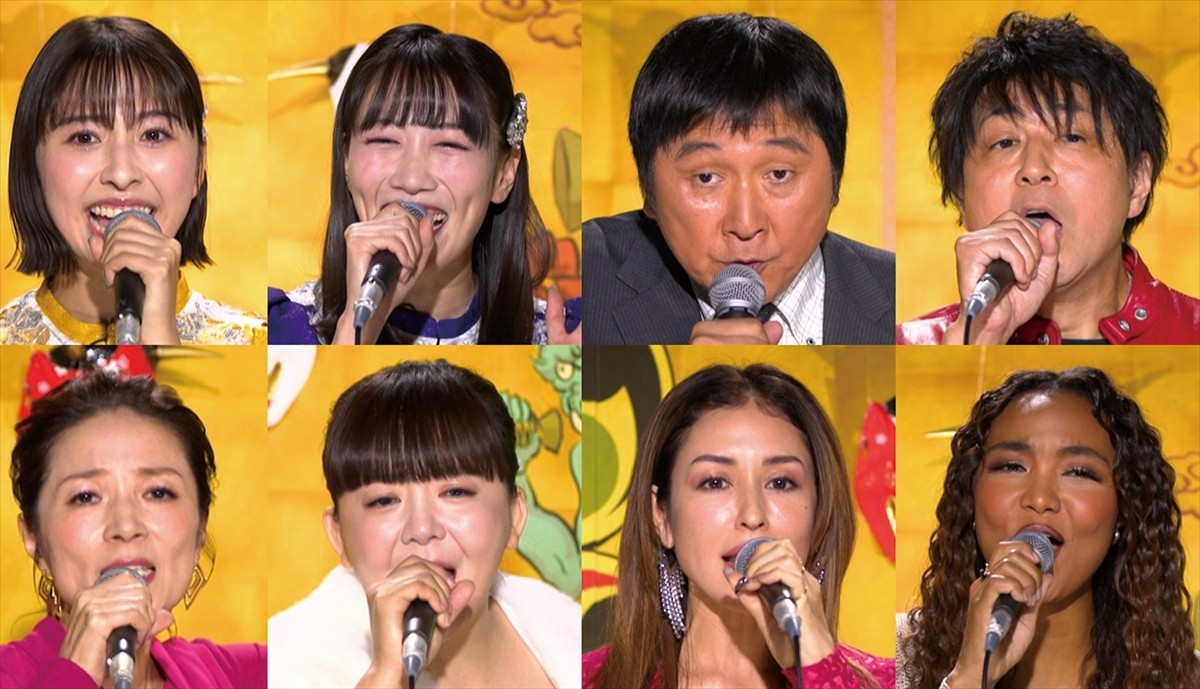 『千鳥の鬼レンチャン 夢のタッグモード新春3時間SP』 に出演する(上段左から)ももいろクローバーZ・玉井詩織&高城れに、ほいけんた&ササキオサム(MOON CHILD)、(下段左から)マルシア&華原朋美、BENI&Crystal Kay