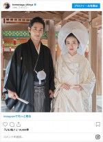 3代目バチェラー友永真也と、同番組に出演していた岩間恵の結婚写真 ※「友永真也」インスタグラム