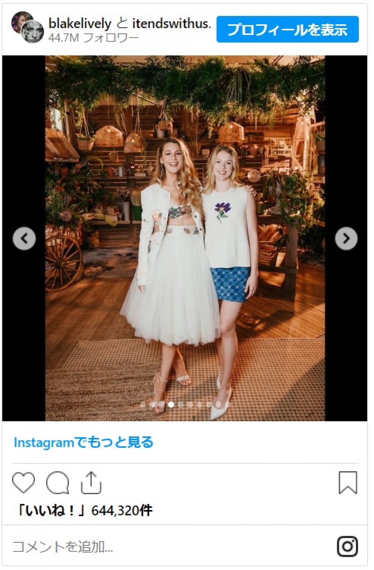 ブレイク・ライヴリー、花刺繍のブラレットとチュールスカートでイベントに