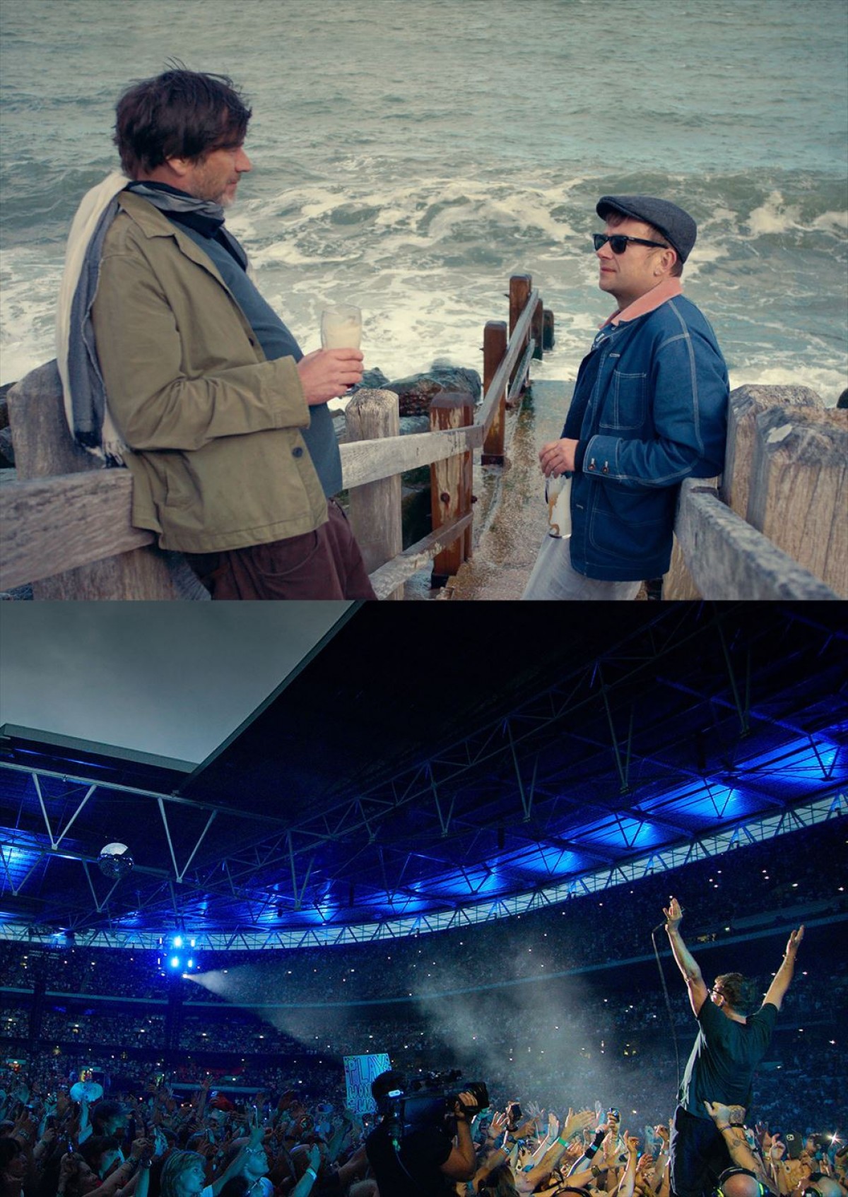 (写真上から)映画『blur:To The End/ブラー:トゥー・ジ・エンド』場面写真、映画『blur:Live At Wembley Stadium/ブラー:ライヴ・アット・ウェンブリー・スタジアム』場面写真