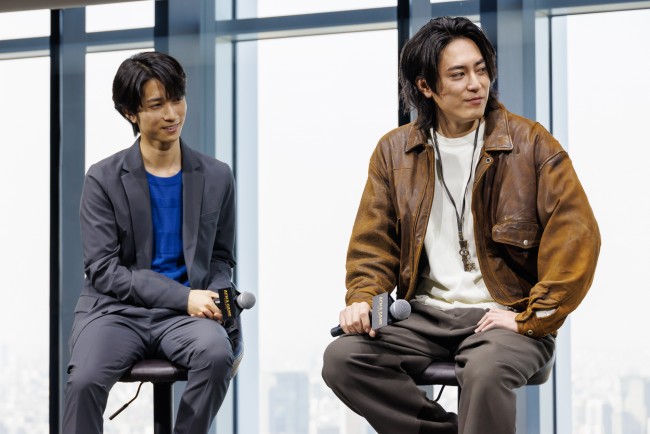 ドラマ『ACMA:GAME アクマゲーム』第1話プレミア試写会に出席した田中樹(左)と間宮祥太朗(右)