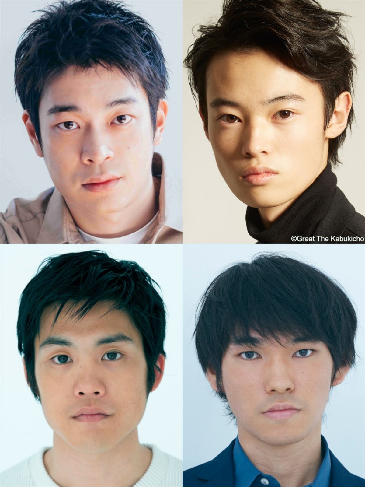 舞台『ボクの穴、彼の穴。W』に出演する(写真右上段から)井之脇海、上川周作、(同左上段から)窪塚愛流、篠原悠伸