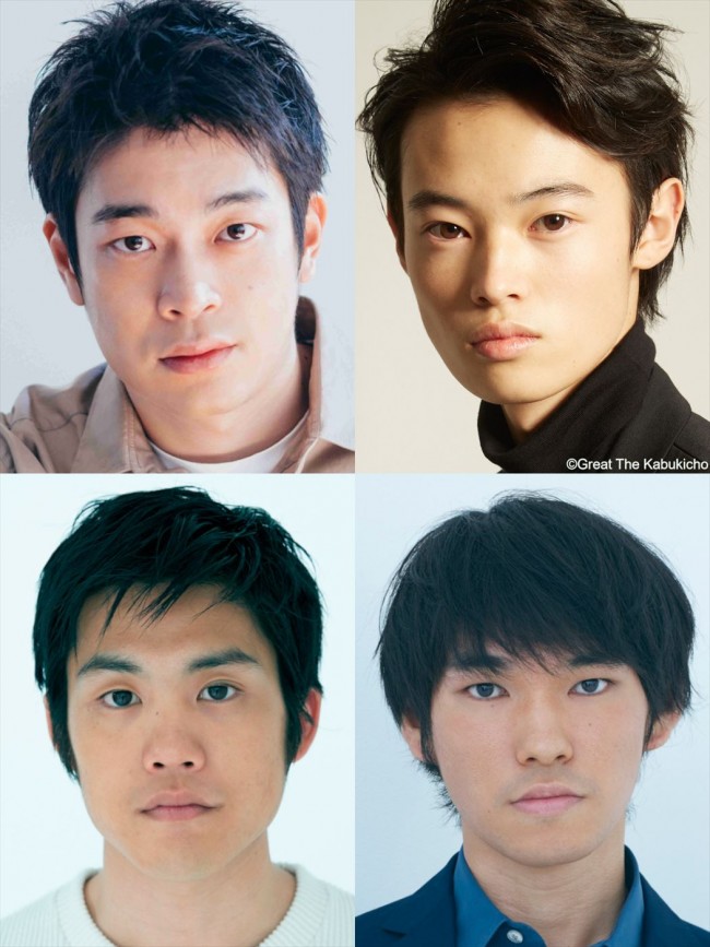 舞台『ボクの穴、彼の穴。W』に出演する(写真右上段から)井之脇海、上川周作、(同左上段から)窪塚愛流、篠原悠伸