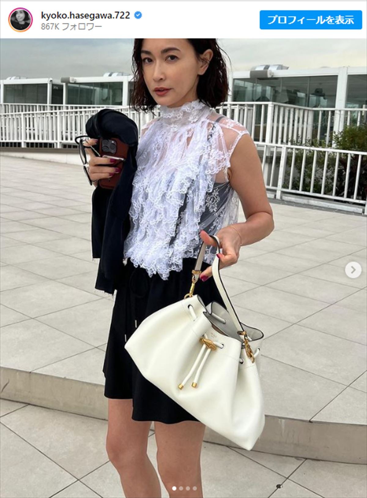 長谷川京子、ショーパン×ノースリーブな私服姿　※「長谷川京子」インスタグラム