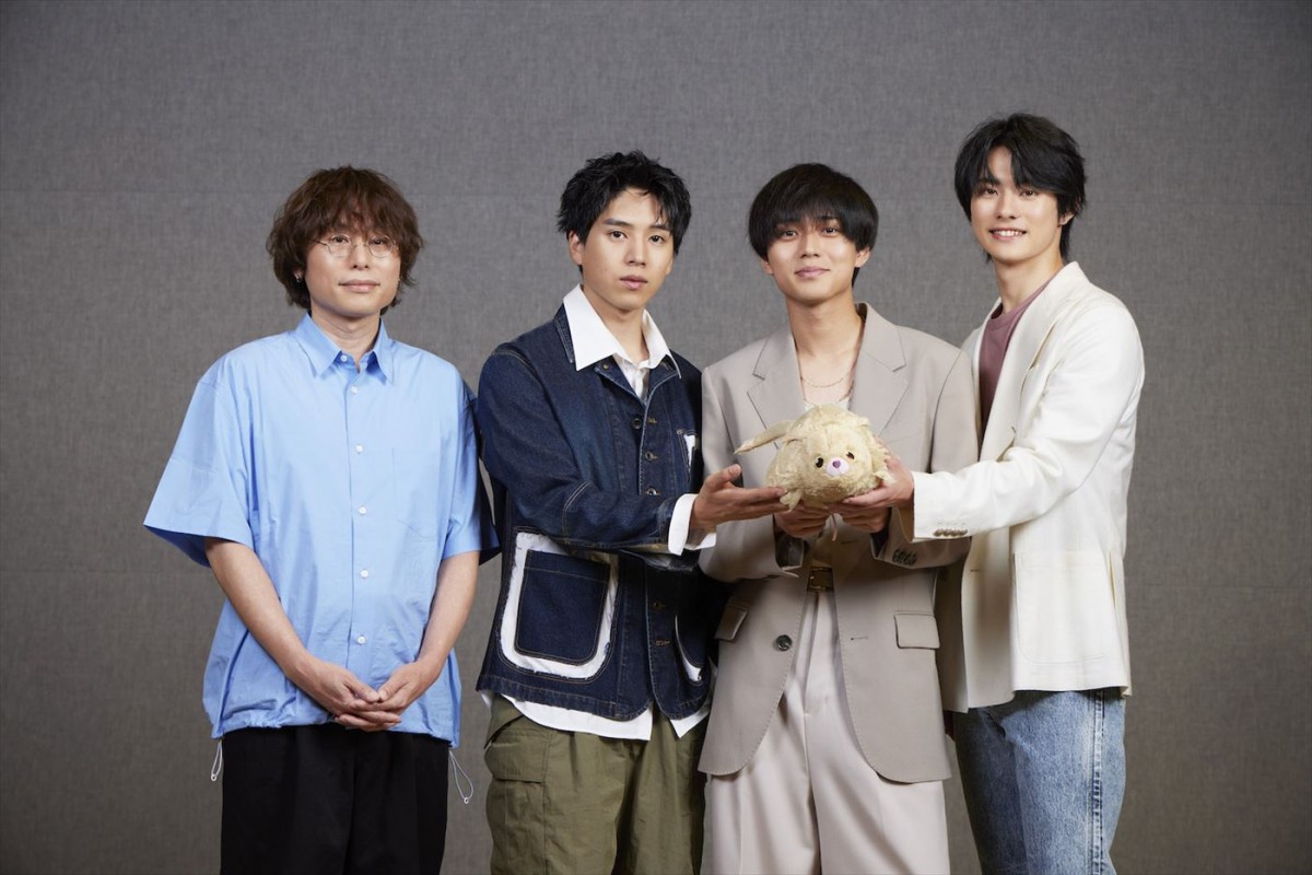 映画『ふれる。』より(左から)長井龍雪監督、キャストの坂東龍汰、永瀬廉、前田拳太郎