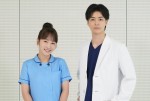 ドラマ『となりのナースエイドSP 2025』に出演する（左から）川栄李奈、高杉真宙