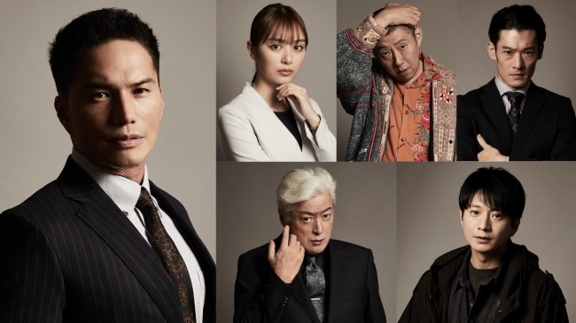 『WOWOW×テレビ東京 共同製作連続ドラマ ダブルチート 偽りの警官 Season2』に出演する(写真左)市原隼人(上段左から)内田理央、荒川良々、淵上泰史(下段左から)陣内孝則、向井理