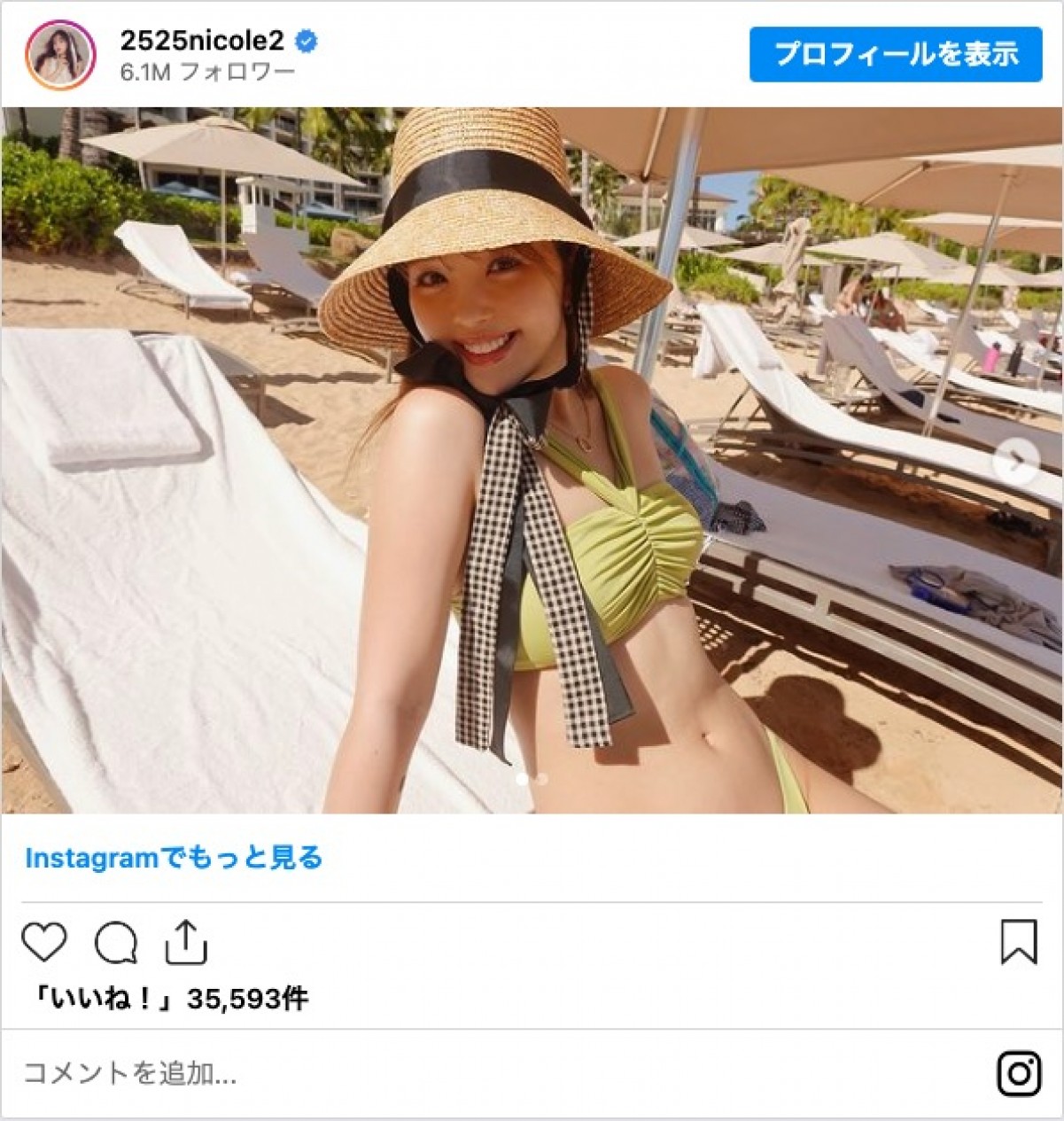 藤田ニコル、ハワイのビーチで新婚旅行を満喫　「スタイル良すぎ」とファン注目