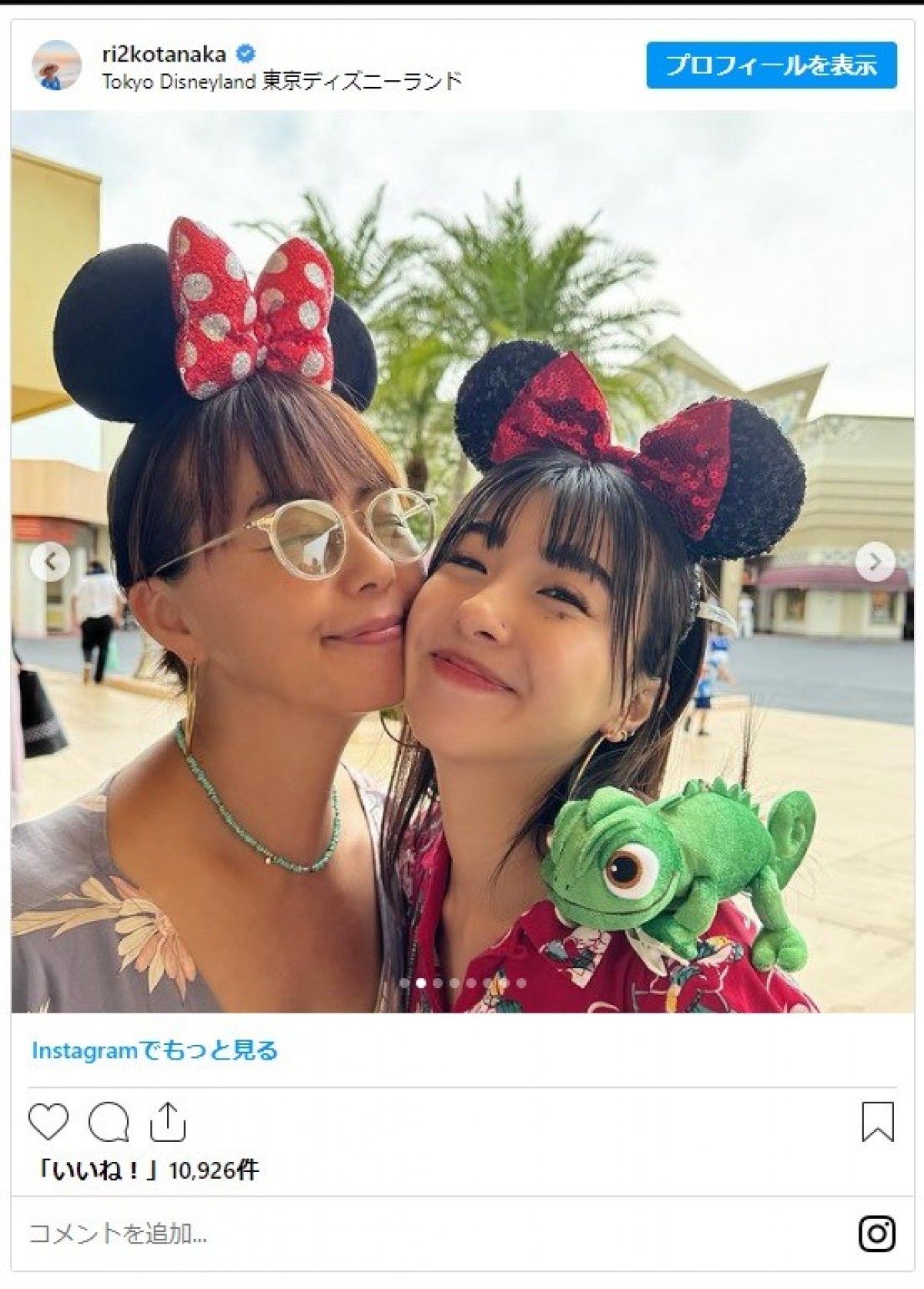 田中律子、26歳愛娘とディズニーを満喫！「りっちゃん可愛いです〜」と反響