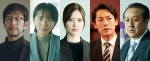 ドラマ『法廷のドラゴン』に出演する（左から）矢柴俊博、映美くらら、白石麻衣、福士誠治、岩谷健司