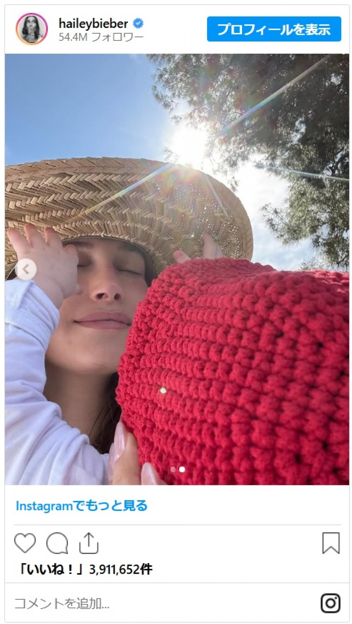 薬物使用が心配されるジャスティン・ビーバーの妻ヘイリー、陽光の下で子どもとほのぼの2ショット