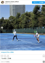 中村仁美、中2長男とテニスのダブルスの試合に出場　※「中村仁美」インスタグラム