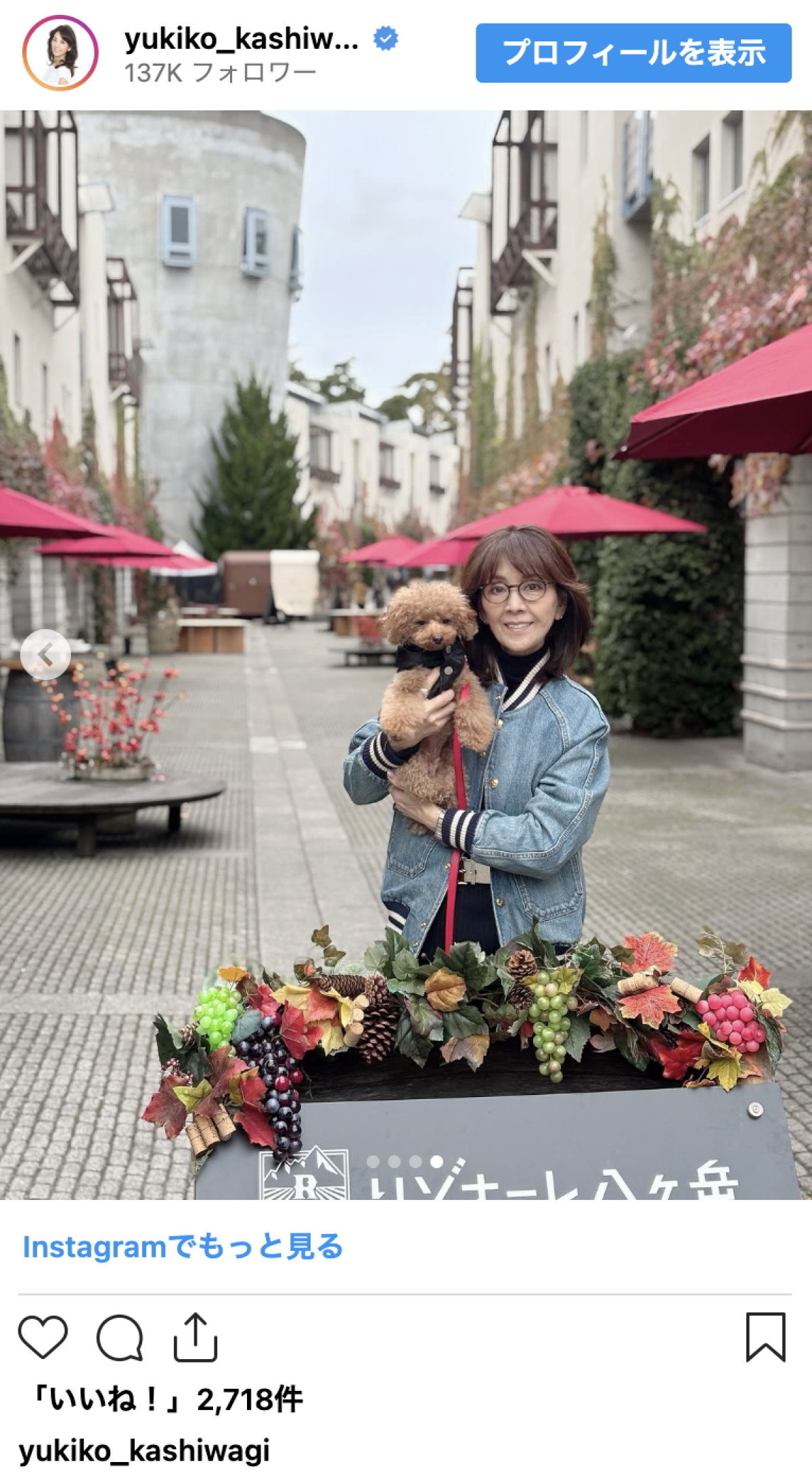 柏木由紀子77歳、紅葉の中で見せた笑顔が眩しい「いつも若々しくて美しい」「コーデも素敵」