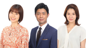 『Live News イット！』に出演する（左から）フジテレビアナウンサー・山﨑夕貴、榎並大二郎、遠藤玲子