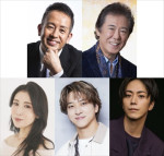 舞台「『新 画狂人北斎』－2025－」（上段左から）演出の宮本亞⾨、主演の西岡徳馬（下段左から）出演する雛形あきこ、寺⻄拓⼈、廣瀬智紀