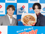 ドミノ・ピザ 「ワールドドミノ 欧州編」新商品発表会に出席した（左から）阿部一二三、timelesz・菊池風磨
