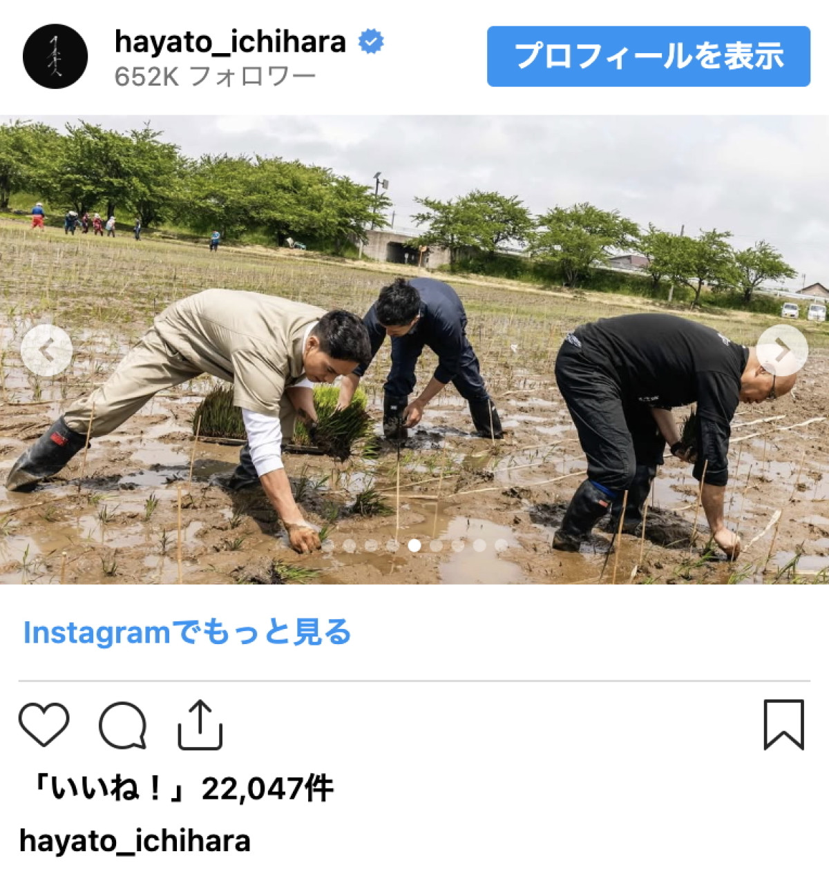 市原隼人、田植えを頑張る真摯な姿に反響「素晴らしい経験をされて羨ましい」