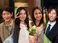 ドラマ『あなたを奪ったその日から』のクランクアップを迎えた（左から）筒井道隆、仁村紗和、平祐奈、阿部亮平（Snow Man）