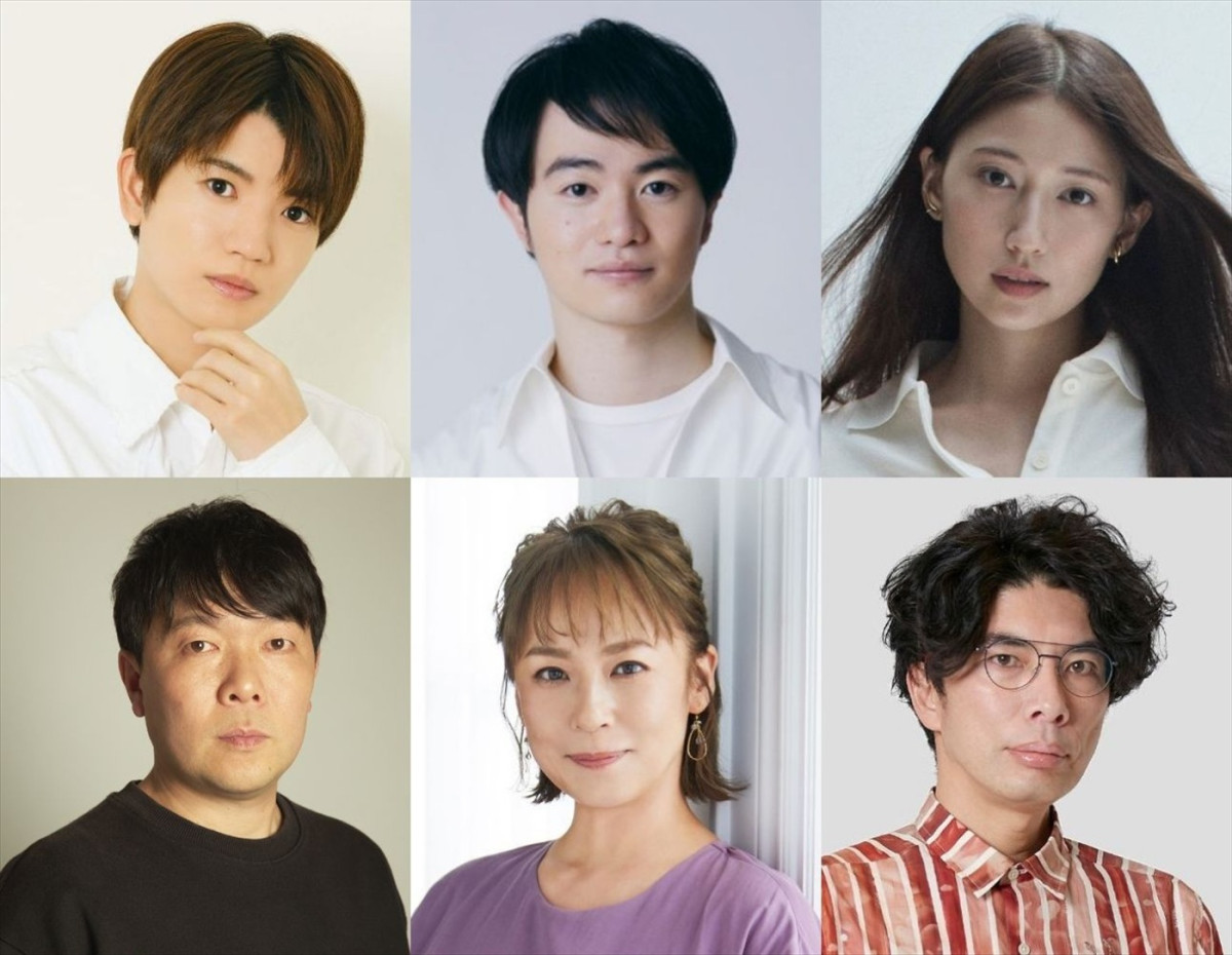 舞台『ある日、ある時、ない男。』に出演する(上段左から)SixTONES・高地優吾、森永悠希、大野いと、(下段左から)オラキオ、佐藤仁美、片桐仁