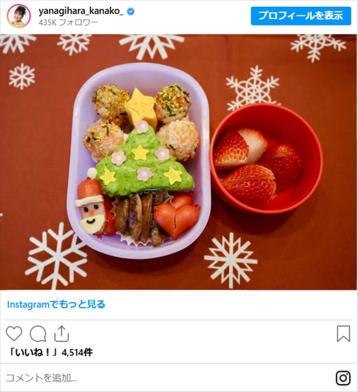 柳原可奈子、娘への“手作りクリスマス弁当”が「素敵すぎる」「最高に可愛い」「スゴイ」