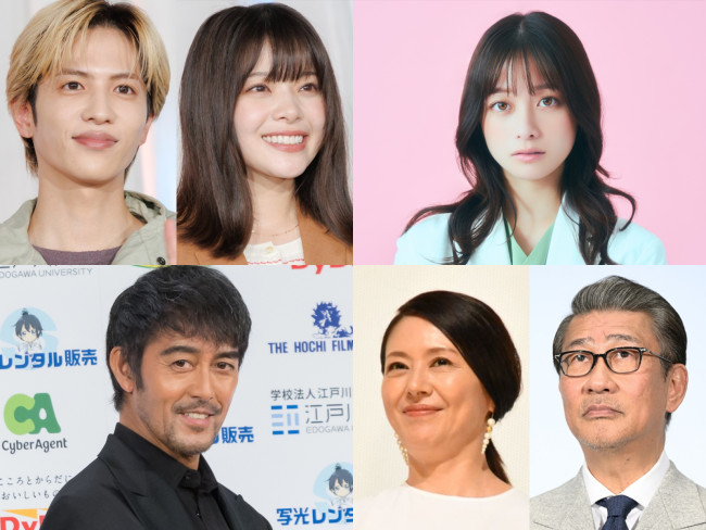 (左上から時計回りで)志尊淳、岸井ゆきの、橋本環奈、中井貴一、小泉今日子、阿部寛