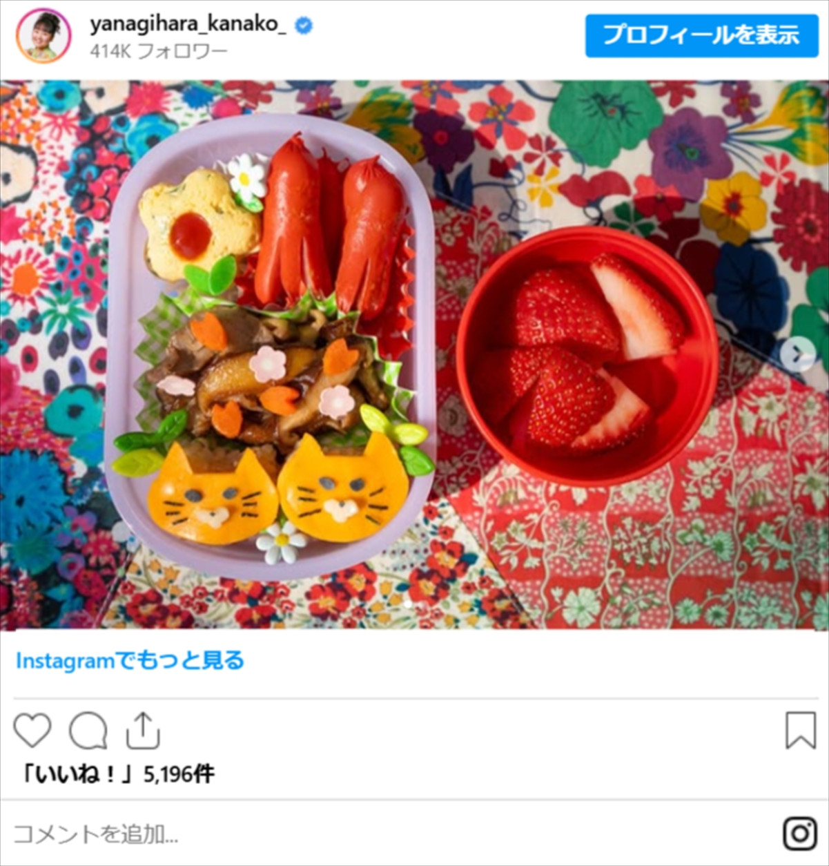 柳原可奈子、脳性まひ公表・長女への“手作りキャラ弁”が「彩り豊か」「素敵」「クオリティ高すぎ」