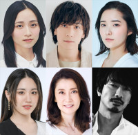 音楽劇『コーカサスの白墨の輪』に出演する（上段左から）木下晴香、平間壮一、sara（下段左から）加藤梨里香、一路真輝、眞島秀和