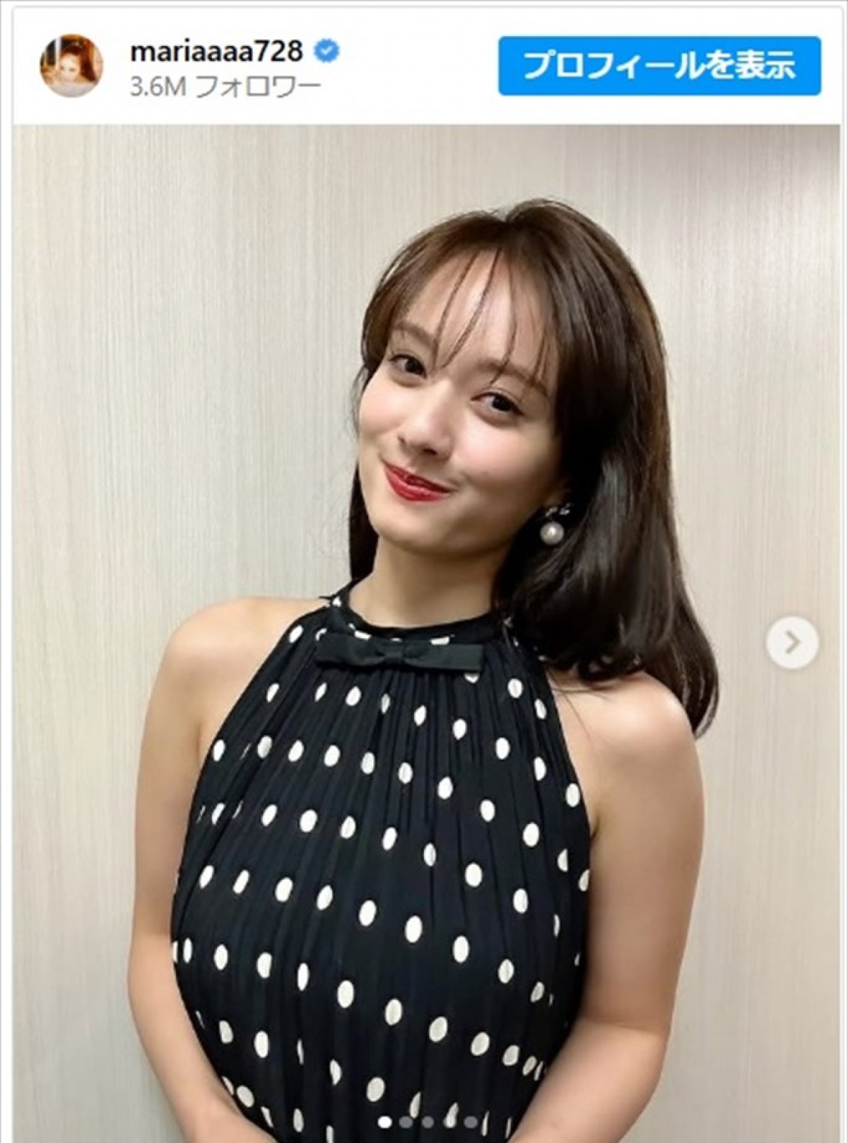 谷まりあ、水玉ワンピースがかわいい近影に反響　※「谷まりあ」インスタグラム