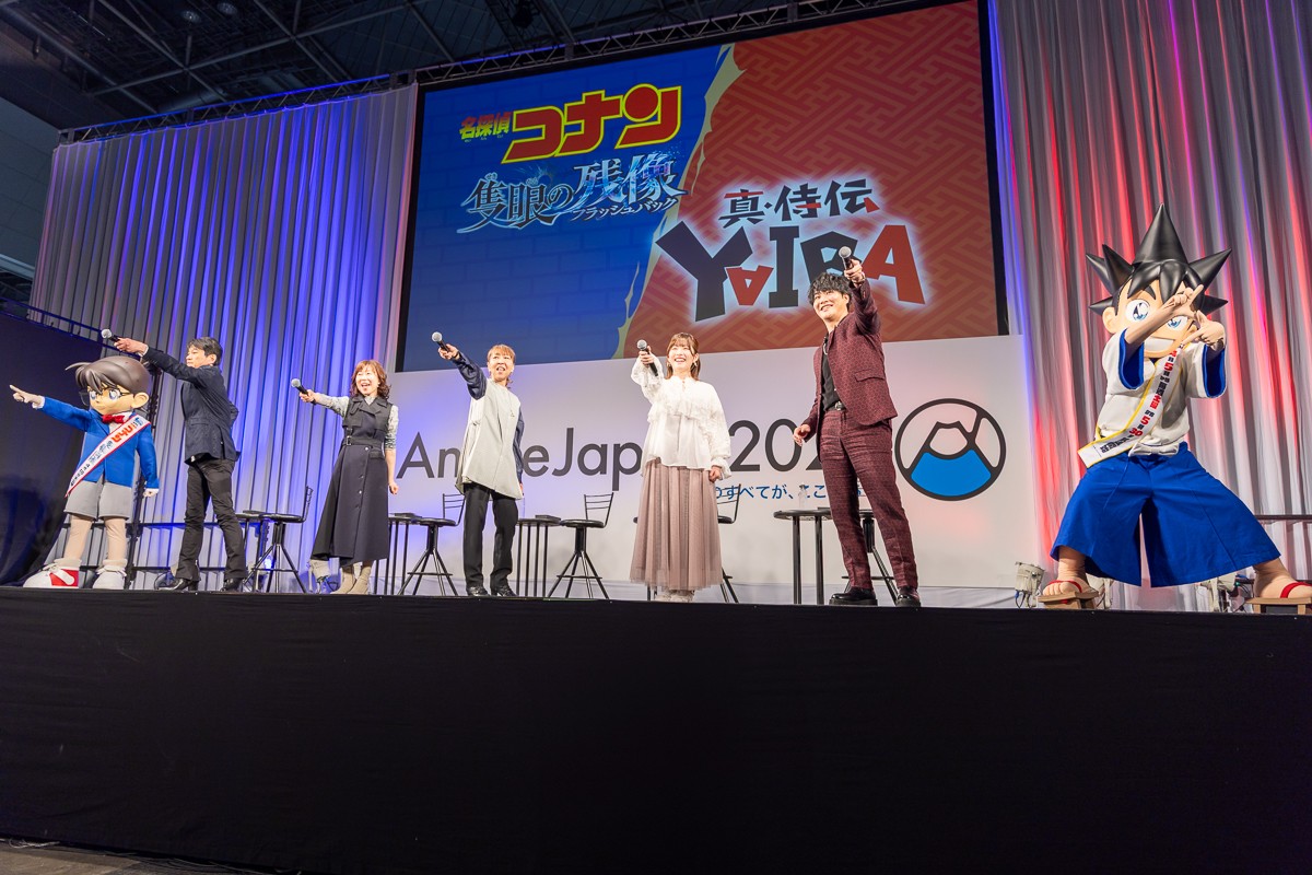 AnimeJapan2025 劇場版『名探偵コナン』×『真･侍伝 YAIBA』コラボステージに登壇した（左から）小山力也、山崎和佳奈、高山みなみ、石見舞菜香、細谷佳正