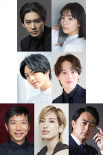 舞台『ハムレット』に出演する（上段左から）市川染五郎、當真あみ、（中段左から）石川凌雅、横山賀三、（下段左から）梶原善、柚香光、石黒賢