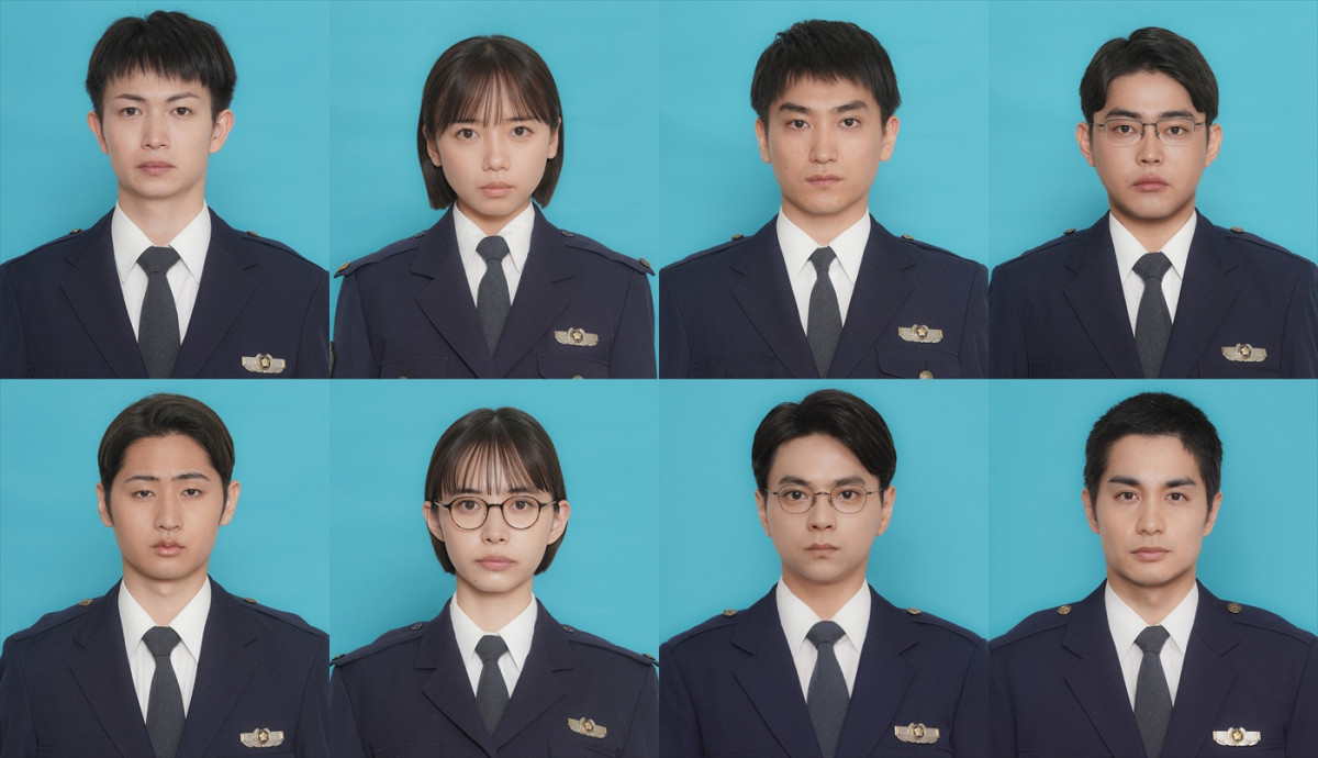 映画『教場 Reunion/Requiem』第205期生徒・警察手帳写真(上段左より)門田陽光(綱啓永)、星谷舞美(齊藤京子)、笠原敦(金子大地)、氏原清純(倉悠貴)、(下段左より)渡部流(猪狩蒼弥)、初沢紬(井桁弘恵)、矢代桔平(佐藤勝利)、若槻栄斗(中村蒼)