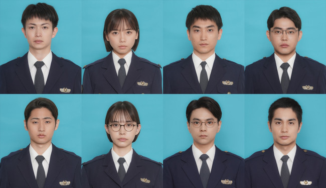 映画『教場 Reunion/Requiem』第205期生徒・警察手帳写真(上段左より)門田陽光(綱啓永)、星谷舞美(齊藤京子)、笠原敦(金子大地)、氏原清純(倉悠貴)、(下段左より)渡部流(猪狩蒼弥)、初沢紬(井桁弘恵)、矢代桔平(佐藤勝利)、若槻栄斗(中村蒼)