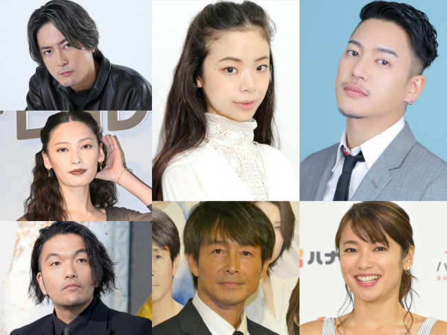 （左上から時計回りに）間宮祥太朗、趣里、三山凌輝、内山理名、吉田栄作、盛山晋太郎、大政絢