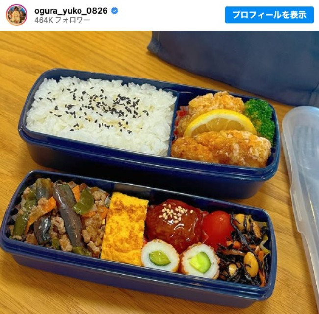小倉優子、長男の“お肉多めのお弁当”を公開　※「小倉優子」インスタグラム